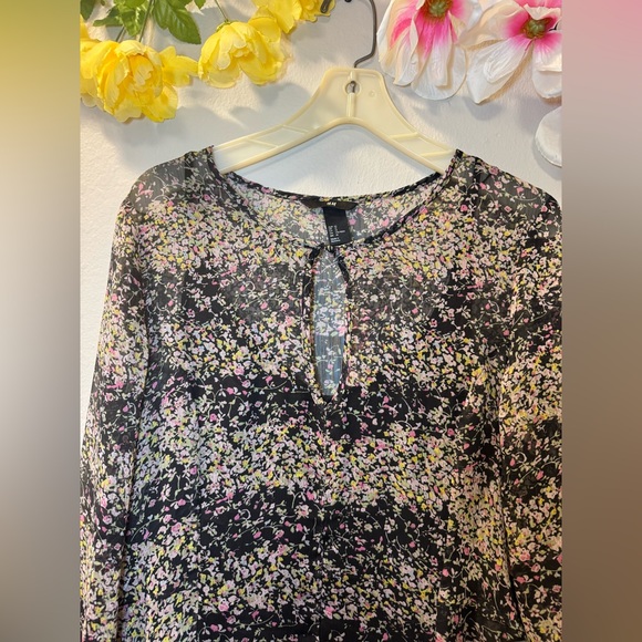 H&M Black Floral Long Sleeve Midi Dress with Pink Accents - Picture 2 of 12